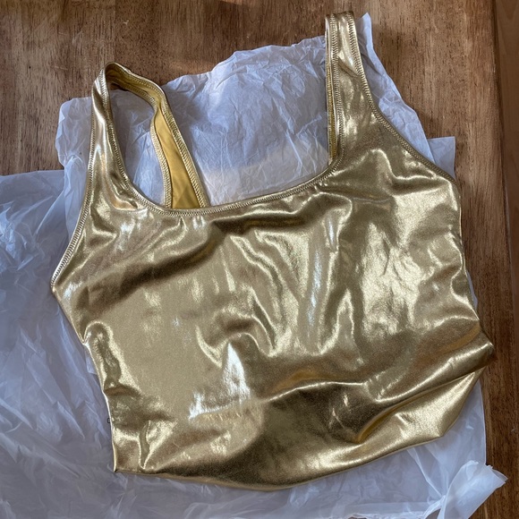 Skims Metallic GOLD Swim High Cut One Piece - Picture 11 of 11